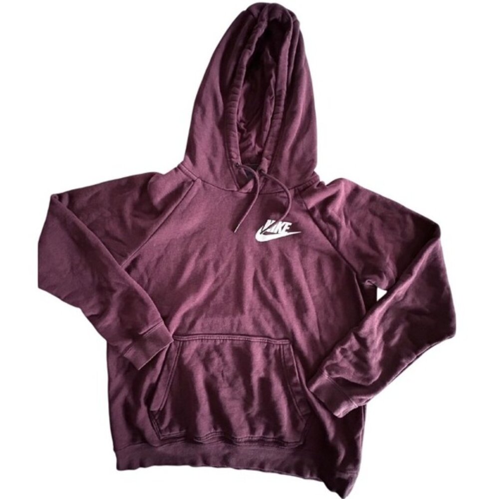 NIKE NSW Rally Pullover Hoodie Sweatshirt Big Logo Burgundy Women's SZ SMALL EUC